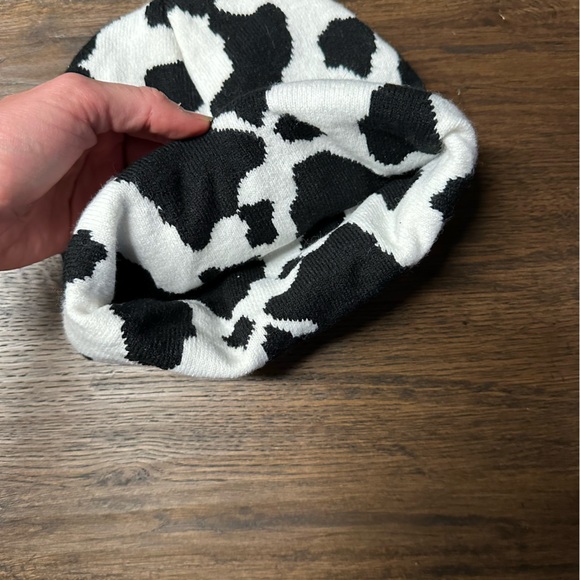 Cow Print Petals and Peacock Beanie - Picture 3 of 3